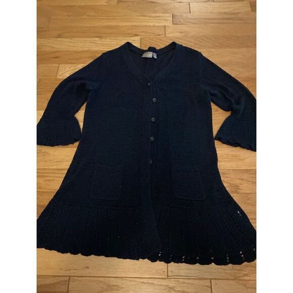 Croft & Barrow women's blue chunky knit button down long cardigan sweater size L - Picture 1 of 8